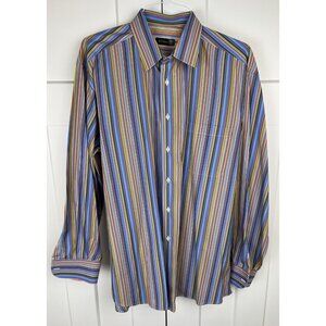 St. Croix Men's XL Button Up Shirt Multicolor Stripe 100% Cotton Made In Italy